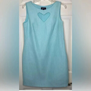 Vintage 90’s Woman OLEG CASSINI blue Sleeveless Heart Cutout Sheath Dress Sz 2